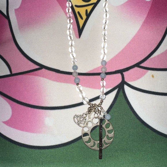 Quartz Crystal and moon stone Hand Knotted Mala Necklace - Picture 9 of 12